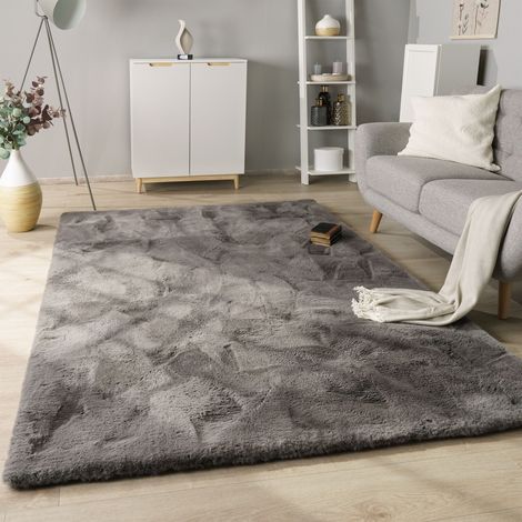 Paco Home Tappeto Salotto Pelo Lungo Shaggy Imitazione Finta Pelliccia Di Coniglio Soffice Antracite, Ø 160 cm tondo