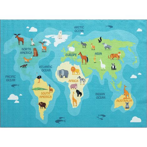 the carpet Happy Life Kinderzimmer, Kinderteppich, Spielteppich, waschbar, Blau, 080 x 150 cm