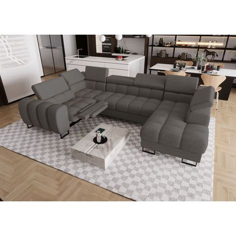 Wohnlandschaft Schlafsofa BASTIEN RELAX in Stoff Aragon Dunkelgrau Ottomane Rechts