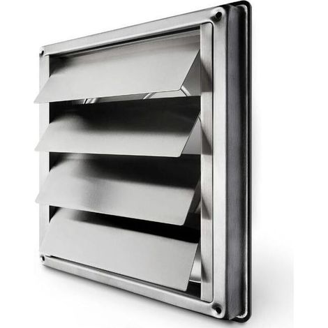 Automatisches Lüftungsgitter (150 mm), wetterfestes Dunstabzugshaubengitter / Quadratische Abmessungen 184 x 184 mm / Lüftung aus Edelstahl (1/5)