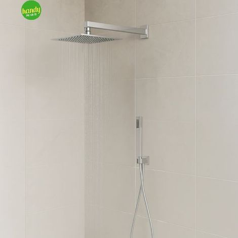 Kit set incasso doccia braccio,soffione e doccino con flessibile e presa acqua modello square quadro cromato soffione-braccio-flessibile-doccino-presa acqua - 1/2" AMBRA WATER