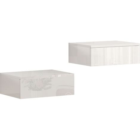 Set di 2 comodini sospesi bianchi con cassetto in truciolato (1/5)