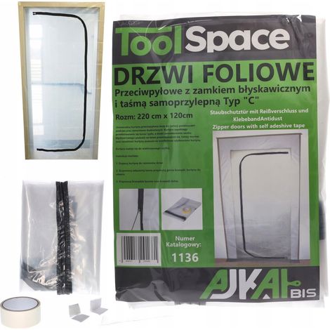 Porte anti-poussière 220x120cm avec fermeture éclair double – Film LDPE 100µm – Protection rénovation efficace – Montage rapide et réutilisable