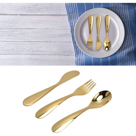 Ensemble de couverts en acier inoxydable 304 pour enfants, fourchette cuillère couteau doré, service de table or