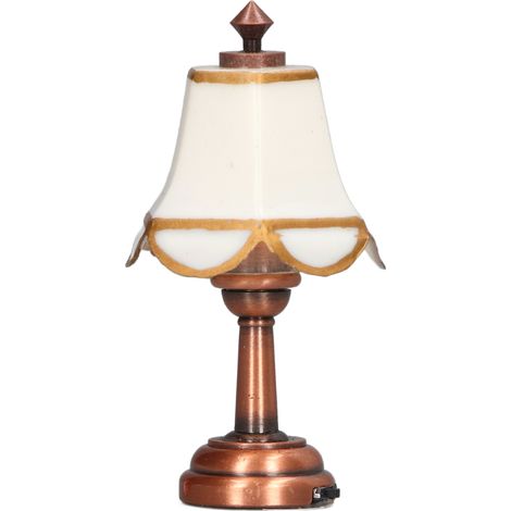 Lampe miniature à l'échelle 1:12, blanche, hauteur totale de 6 cm, fonctionne sur piles, en métal, ampoule LED, lampe décorative pour maisons de poupées. (1/5)