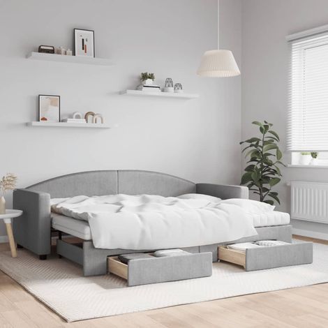 Sofá cama nido con cajones tela gris claro 80x200 cm vidaXL