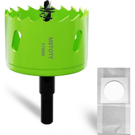 Scie cloche bi-métal de 57 mm, scies cloches universelles HSS M42, avec adaptateur de tige triangulaire et foret de centrage, un sac anti-poussière pour aluminium, métaux, plastiques (1/5)