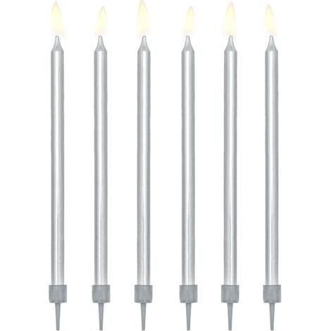 Velas de cumpleaños largas y lisas, plateadas, 12 unidades (1/2)