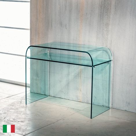 Consolle in Vetro Curvato con Ripiano Trasparente L 90 Made in Italy (1/3)