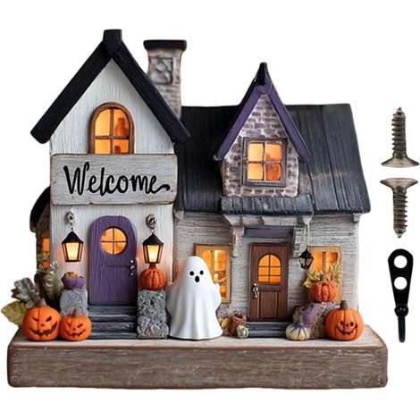 Patères Maison Porte-Chapeaux,Panneau mural de fête avec portemanteau à clés - Décorations Halloween Noël Porte-vêtements mural en forme de maison suspendable avec crochets pour chapeaux (1/5)