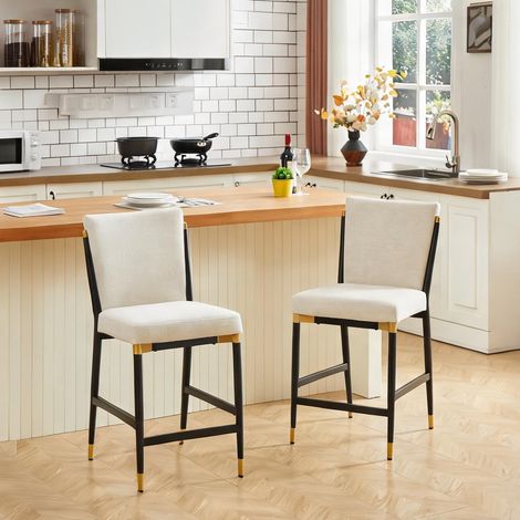 Tabourets de bar pour cuisine en tissu beige et métal doré noire (1/5)
