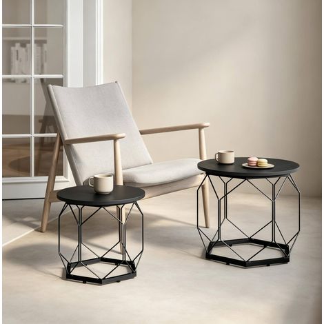 Set di 2 tavolini da caffè rotondi neri 50x50x45 cm con contenitore MEUBLIV (1/5)