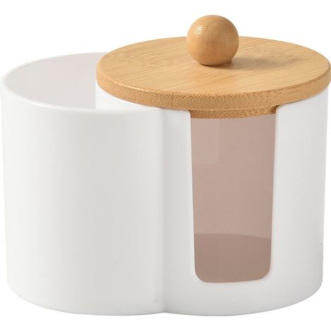 Porte-cotons-tiges en plastique, distributeur de disques coton ronds avec couvercle, rangement salle de bain pour cotons-tiges et cure-oreilles, blanc (1/5)