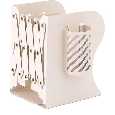 BEBUSINGOTO Sujetalibros extensible de metal ajustable, apto para libros pesados, organizador de estanterías para mesas, oficina, hogar, escuela, estantería de libros para niños (blanco marfil) (1/5)