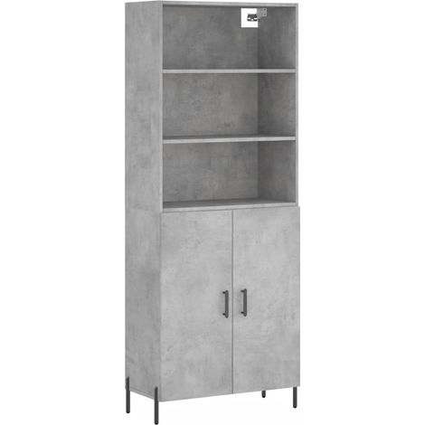 Buffet bahut commode armoire meuble de rangement organisateur cuisine salle de séjour salon haut 69,5 x 34 x 180 cm bois d'ingénierie gris