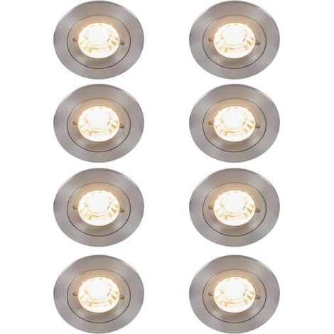 QAZQA Xena spot encastrable - set de 8 - 8x8cm - IP44 - rond - acier (1/5)