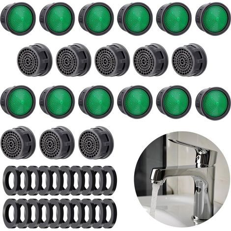 Lot de 20 aérateurs de robinet, pièces de rechange avec joint de cache de robinet, limiteur de débit, insert de filtre, économie d'eau, limiteur de débit pour salle de bain, cuisine (1/5)