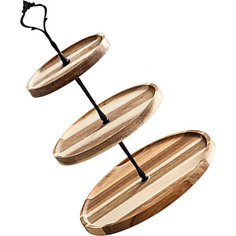 Présentoir à desserts en bois, écologique et vintage, plateau de présentation pour gâteaux, fruits et autres gourmandises, noir couronne, 3 niveaux