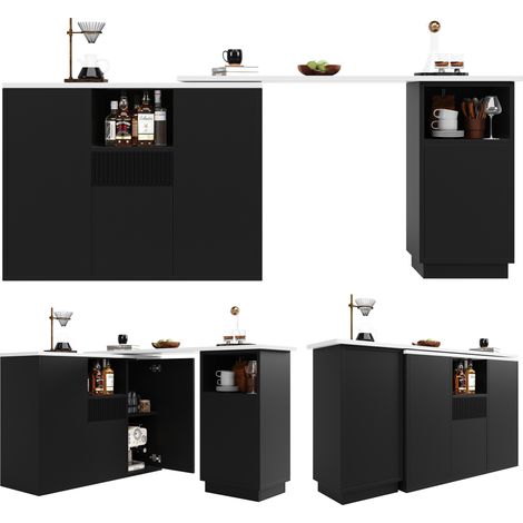 Barra cucina girevole a 360° in MDF nero con piano effetto marmo e vani aperti MODENUIT (1/5)