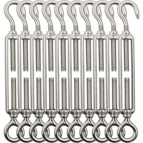 Tendeur Cable Crochet M5 (Crochet et oeil) . Tendeur Fil Acier / Tendeur Cable Inox en Acier Inoxydable 304 Pour Fil a linge . Cable Acier. Corde Acier -10 Pièces (1/5)