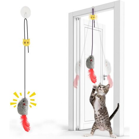 TuseRxln Jouet pour chat – En forme de souris – Élastique de suspension avec bip sonore – 1 pièce – Marron (1/5)