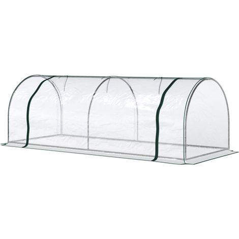 Outsunny Mini-Tunnelgewächshaus für Tomaten, 2,5 m (L) x 1 m (B) x 0,8 m (H), große Tür mit Reißverschluss, transparente PVC-Abdeckung, Epoxid-Metallrahmen, Grün