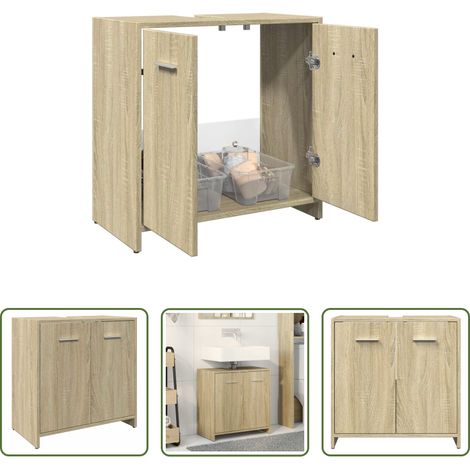 Holz Waschbecken - Waschbeckenunterschrank Sonoma-Eiche 60x33x60 cm Holzwerkstoff (1/5)