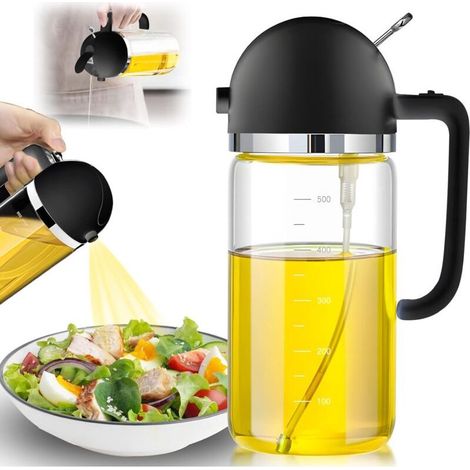 Pluvérisateur d'Huile 2 en 1, Vaporisateur d'olive Bouteille, Spray Huile Cuisine Verre, Qualité Alimentaire Vaporisateur d'huile (Noir) (1/5)