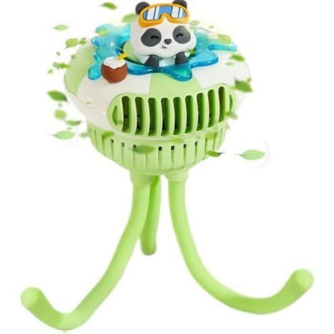 (Grün) Tragbarer, abnehmbarer Kinderwagenventilator mit 3 Geschwindigkeitsstufen, ultraleise, geeignet für Camping und Autositze (1/5)