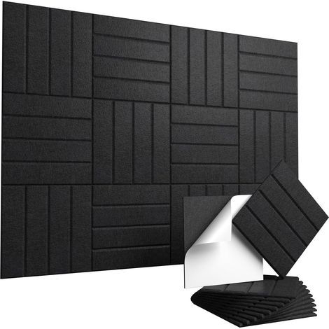 Lot de 12 panneaux acoustiques autocollants – Panneaux muraux insonorisants haute densité 30 x 30 cm pour la réduction du bruit et de l'écho, noir (1/5)