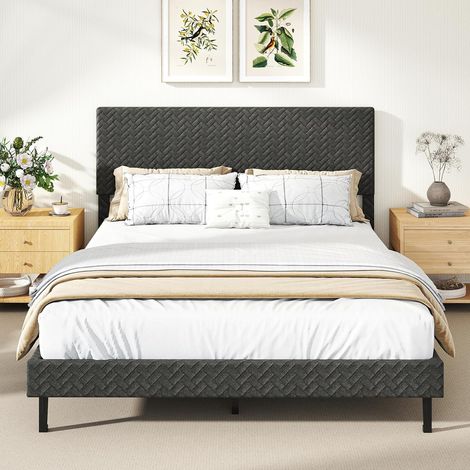 COSTWAY Struttura Letto Matrimoniale, Telaio Letto in Velluto con Testiera Regolabile in Altezza, Doghe in Legno a Supporto del Materasso, Silenzioso (200x160cm) (1/5)
