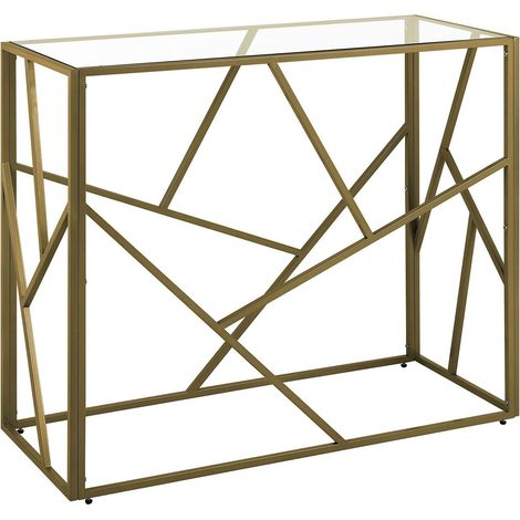 Beliani – Table console en verre trempé et métal doré – Style contemporain – Dimensions 100x40x85 cm – Pour salon ou couloir moderne (1/5)