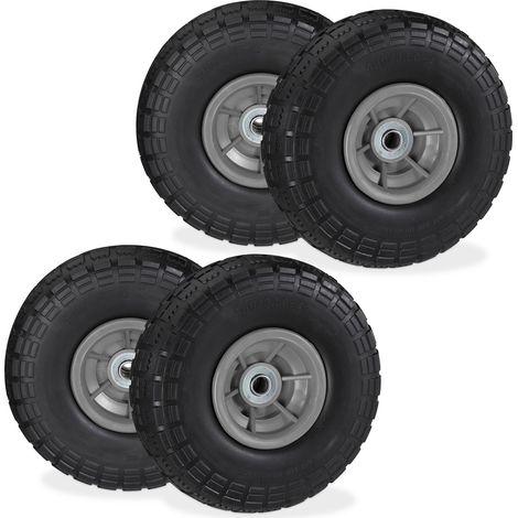 Set of 4 Relaxdays Wheelbarrow Tyres, Puncture-Proof Solid Rubber, 4.1/3.5-4, 16 mm Axle, Spare Wheel, Black/Grey