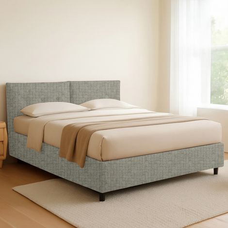 Letto Piazza e Mezza York, Sfoderabile, Contenitore Made in Italy, Grigio (1/5)