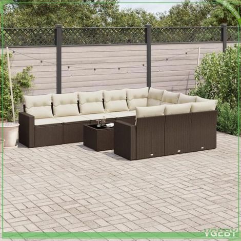 Salon de jardin - FAF7291712420399 - 11 pcs modulable - résine tressée marron - table verre trempé (1/3)