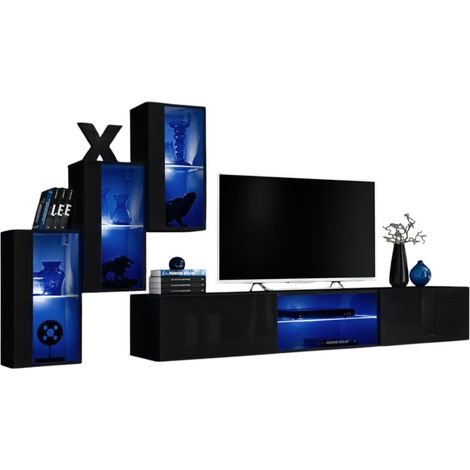 Set di mobili da soggiorno SWITCH XXII – LED – Nero lucido – Design sospeso