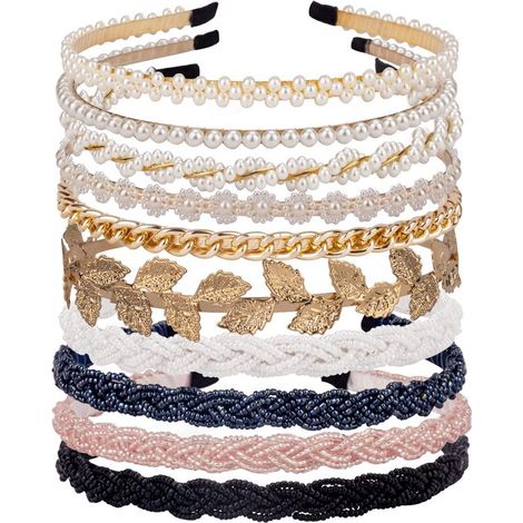Fasce per capelli con perle, fasce con perline, fasce in metallo, accessori antiscivolo per capelli da donna e ragazza - confezione da 10 (1/4)