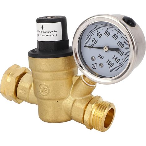 Valve de régulateur de pression d'eau, filetage de 3/4 pouces en laiton et fer réglable RV avec jauge pour le Camping (1/5)