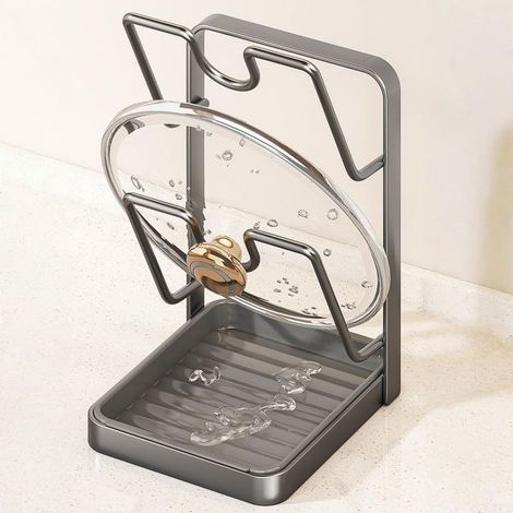Support de couvercle de casserole pour comptoir de cuisine avec repose-cuillère 2 en 1 Organiseur pour couvercles et ustensiles Gris (1/4)