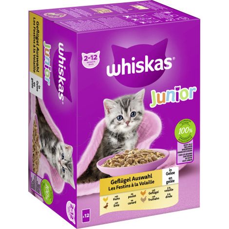 Whiskas Mulitpack Junior Geflügelauswahl in Gelee Katzenfutter 12 x 85 g (1/3)