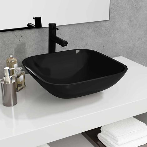 Lavabo Verre - Vasque à poser Lavabo à poser 42x42x14 cm Noir BV344556 - BonneVie (1/5)
