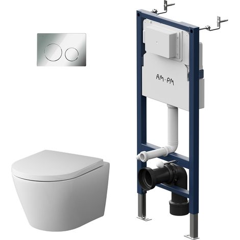 AM.PM Wand-WC spülrandlos Set Vorwandelement Komplettset Unterputz Spülkasten Vorwandspülkasten Tiefspül Unterputzspülkasten Schüssel Drückerplatte (1/5)