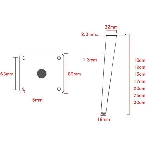 4 pièces meubles cône incliné support canapé pieds meuble TV pieds meubles cône fer pieds (pieds coniques obliques or noir 25cm) (1/5)