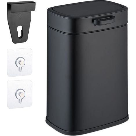 Relaxdays Cestino cucina 5 L, contenitore sospeso per rifiuti organici, secchio interno, ganci e adesivi, da porta, nero