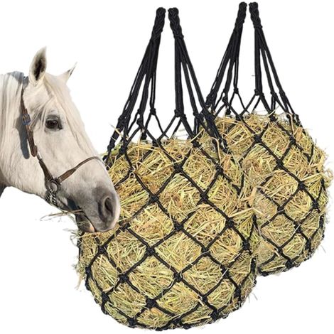 Filet à Foin pour Chevaux 2 Trous 101.6cm Niveaux de Charge Robuste Corde en Nylon Noire pour Chèvres Vaches Ânes Stalles (1/5)