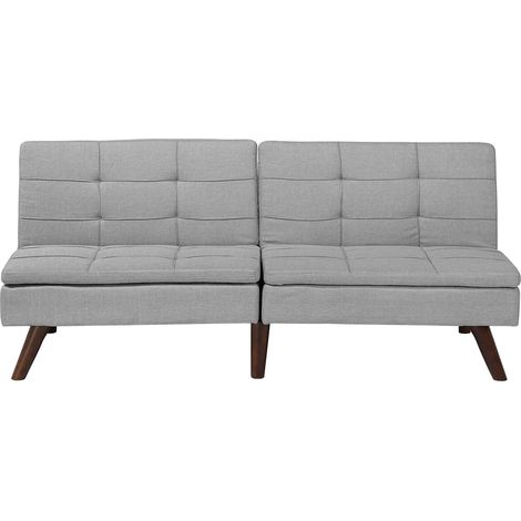 Sofá cama tapizado acolchado 3 plazas gris claro click clack patas de metal respaldo dividido Ronne