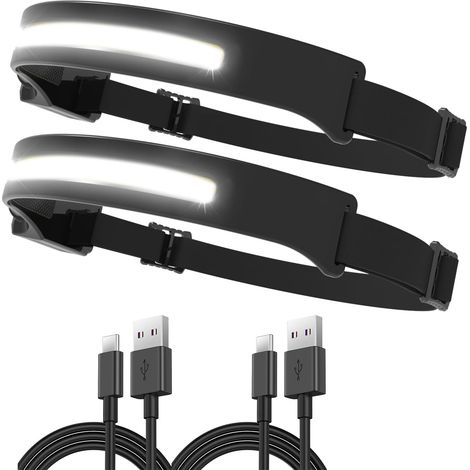 Lampe Frontale LED - Lot de 2 - Rechargeable USB - 350 Lumens - Étanche IPX4 - Capteur Intelligent - Pour Camping Et Randonnée (1/5)