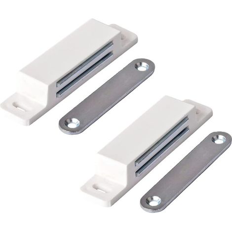 Magnete per ante di armadi, chiudiporta magnetico extra forte - Forza di tenuta 13 kg - Confezione da 2 pezzi, colore bianco - Ante di armadi - per ante, mobili, cassetti.
