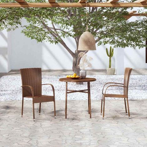 vidaXL 3 Piece Garden Dining Set Poly Rattan Brown (1/5)