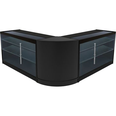 Set Banconi Nero Helios LED K1500 CM60 con Ante Scorrevoli, Chiavi, 3 Mobili Espositivi in Vetro con Ripiani Interni, Illuminazione Bianca per Negozio, Gioielli, Abbigliamento (1/5)
